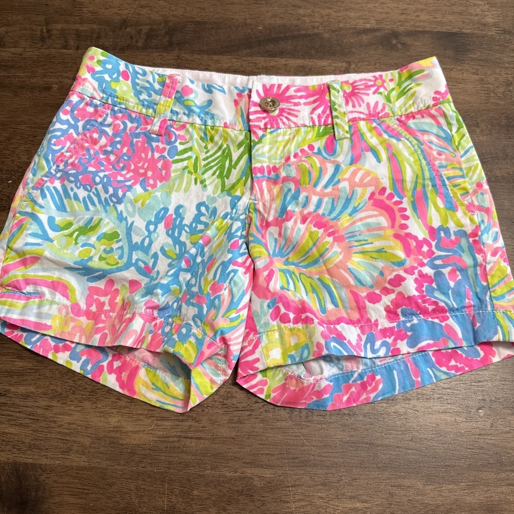 Lilly Pulitzer‎ Callahan Shorts 00 Lovers Coral Tropical Vibrant Print